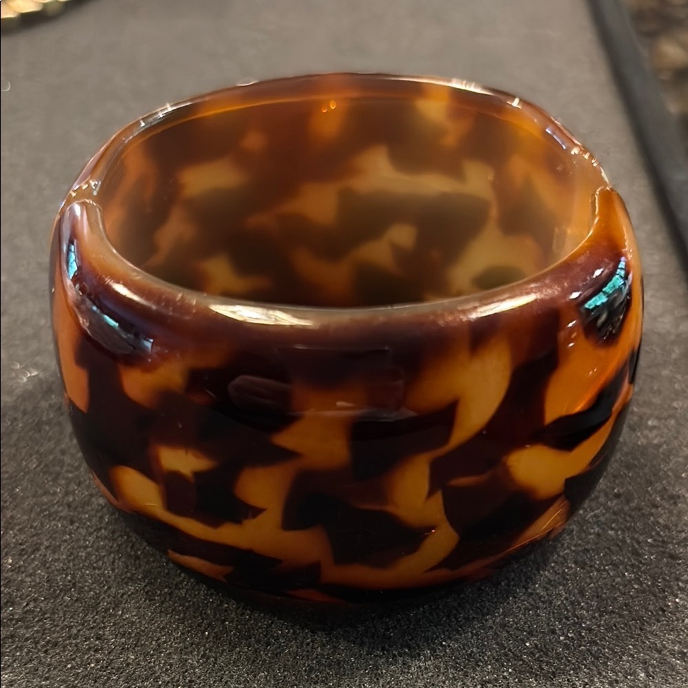 Wide Hinged Tortoise Shell Patterned Bangle Brace… - image 1